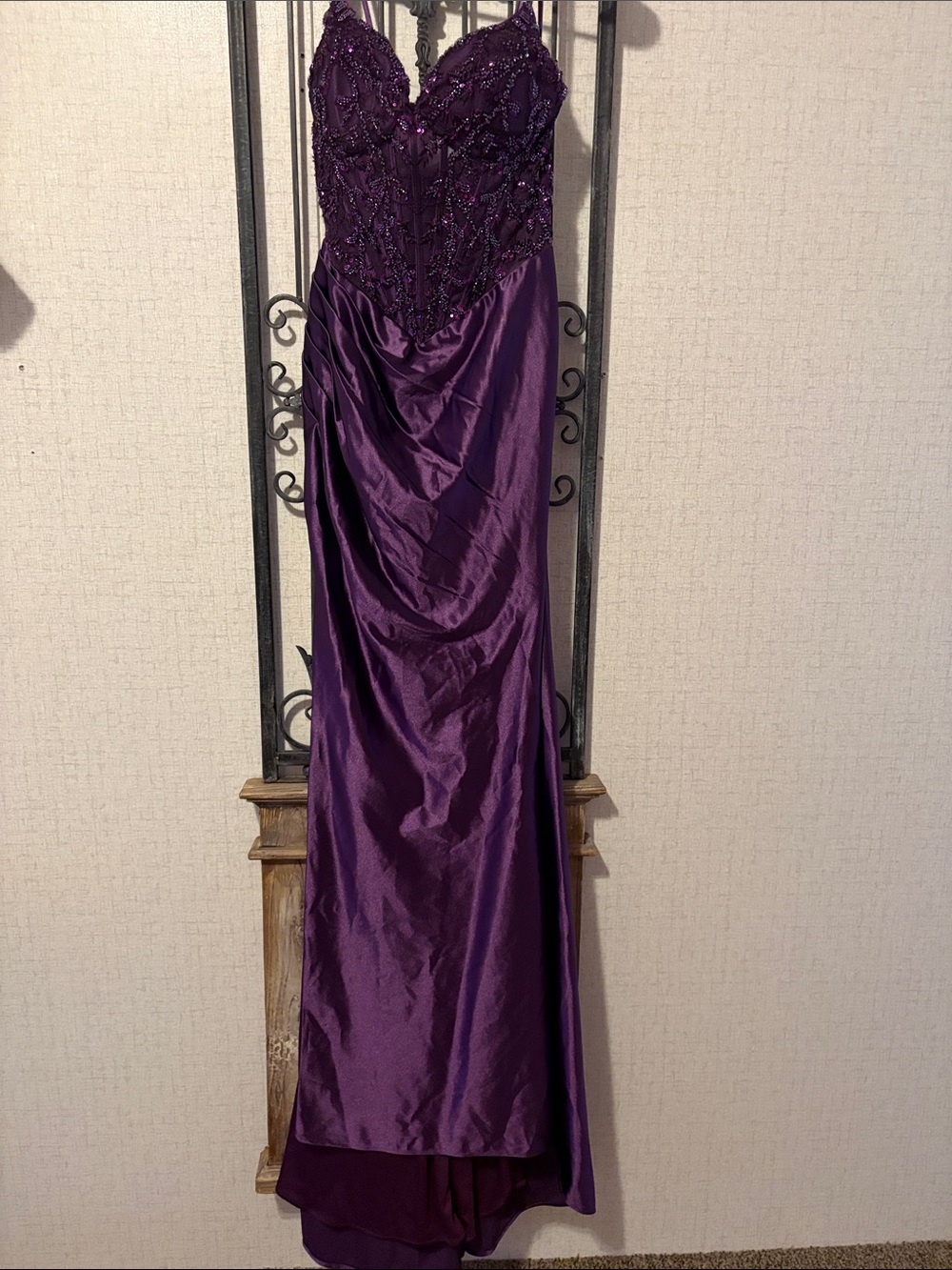 Beaded Deep Purple Prom Gown with Sweetheart Neckline